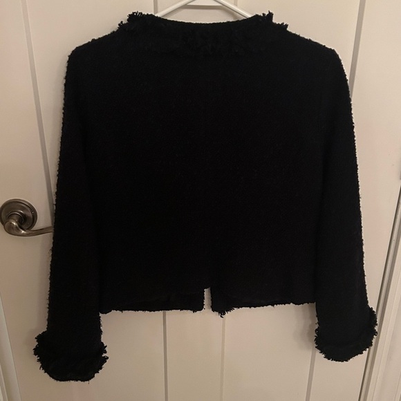 Chanel-Style Serrani Italy Navy Blue Ruffled Boucle Jacket, size 10 - Picture 8 of 12